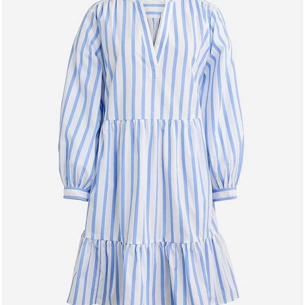 J. Crew Tiered Cotton Poplin Mini Dress in Barrie stripe